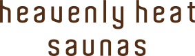 Logo of 'heavenly heat saunas' in brown text on a white background