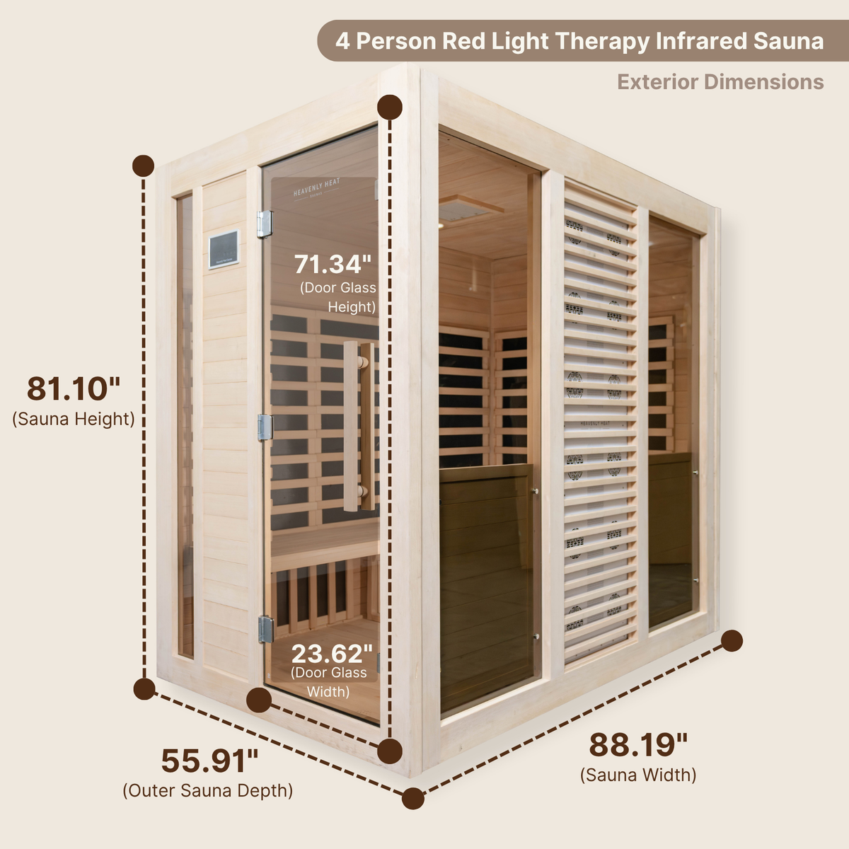 4-Person Red Light & Infrared Sauna dimensions