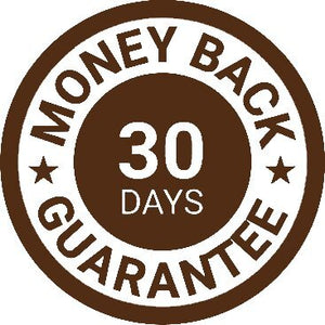 Brown circular badge with '30 Days Money Back Guarantee' text.