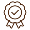 Outline of an award ribbon with a checkmark inside.