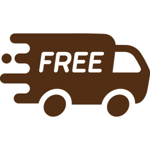A brown icon of a delivery truck in motion with the word FREE on the side.