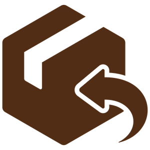 Brown icon of a box with a curved arrow pointing left.
