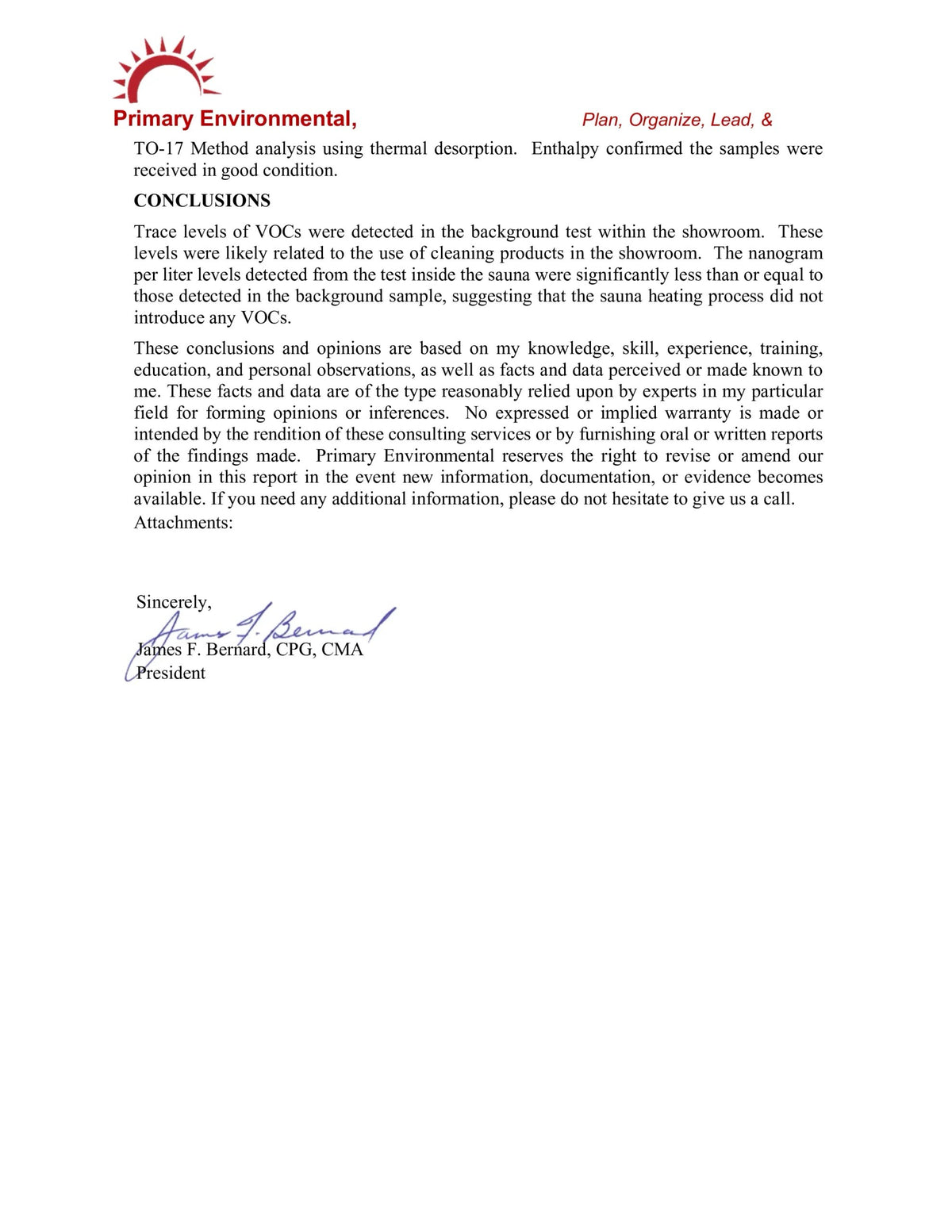 Primary Environmental VOC test report, page 2